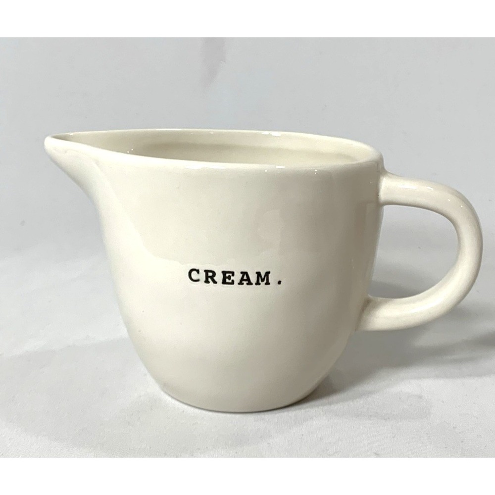 Rae Dunn Cream Pitcher Ceramic Ivory Typewriter Font Artisan Magenta EUC